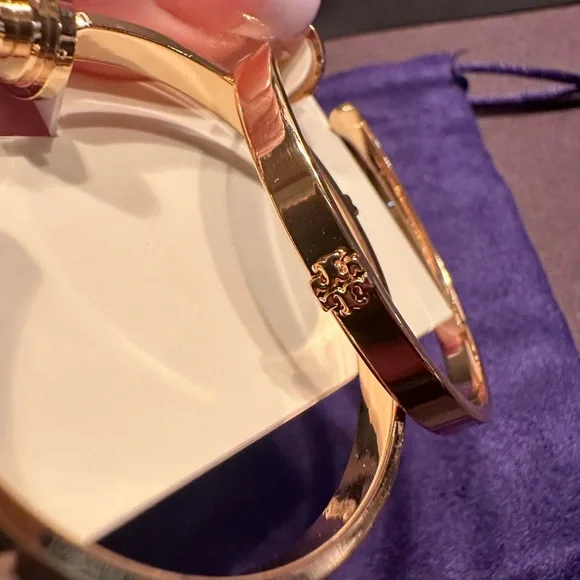 NEW Authentic Tory Burch Silver Kira Double Logo T Hoop Earrings - Picture 3 of 6